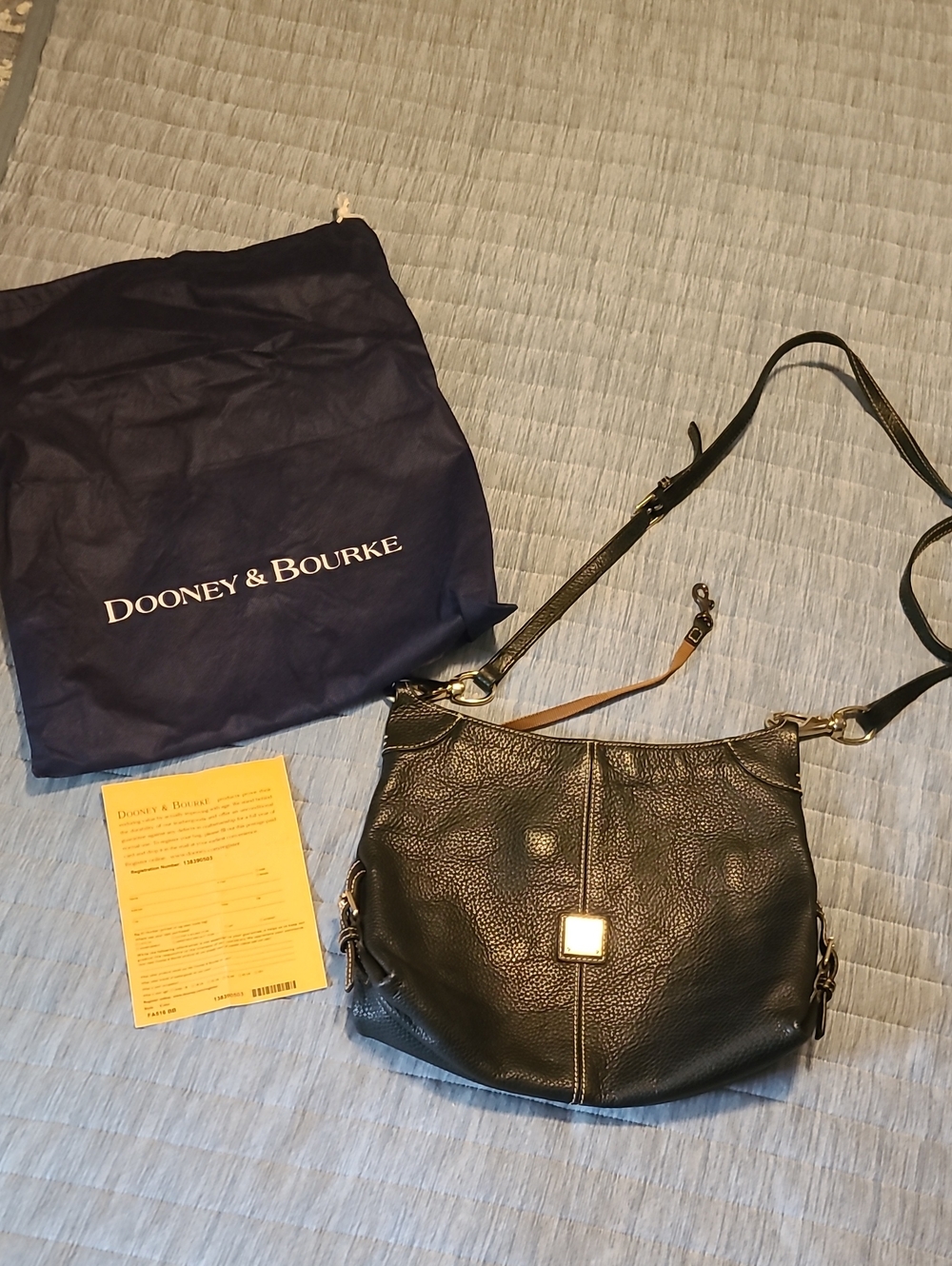 Dooney & Bourke Black Pebbled Leather Hobo Crossbody with Gold Hardware